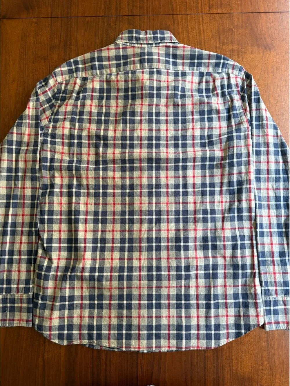 J.Crew Flex Washed Slim Fit Long Sleeve Tan/Navy/Red Plaid Shirt - Size L